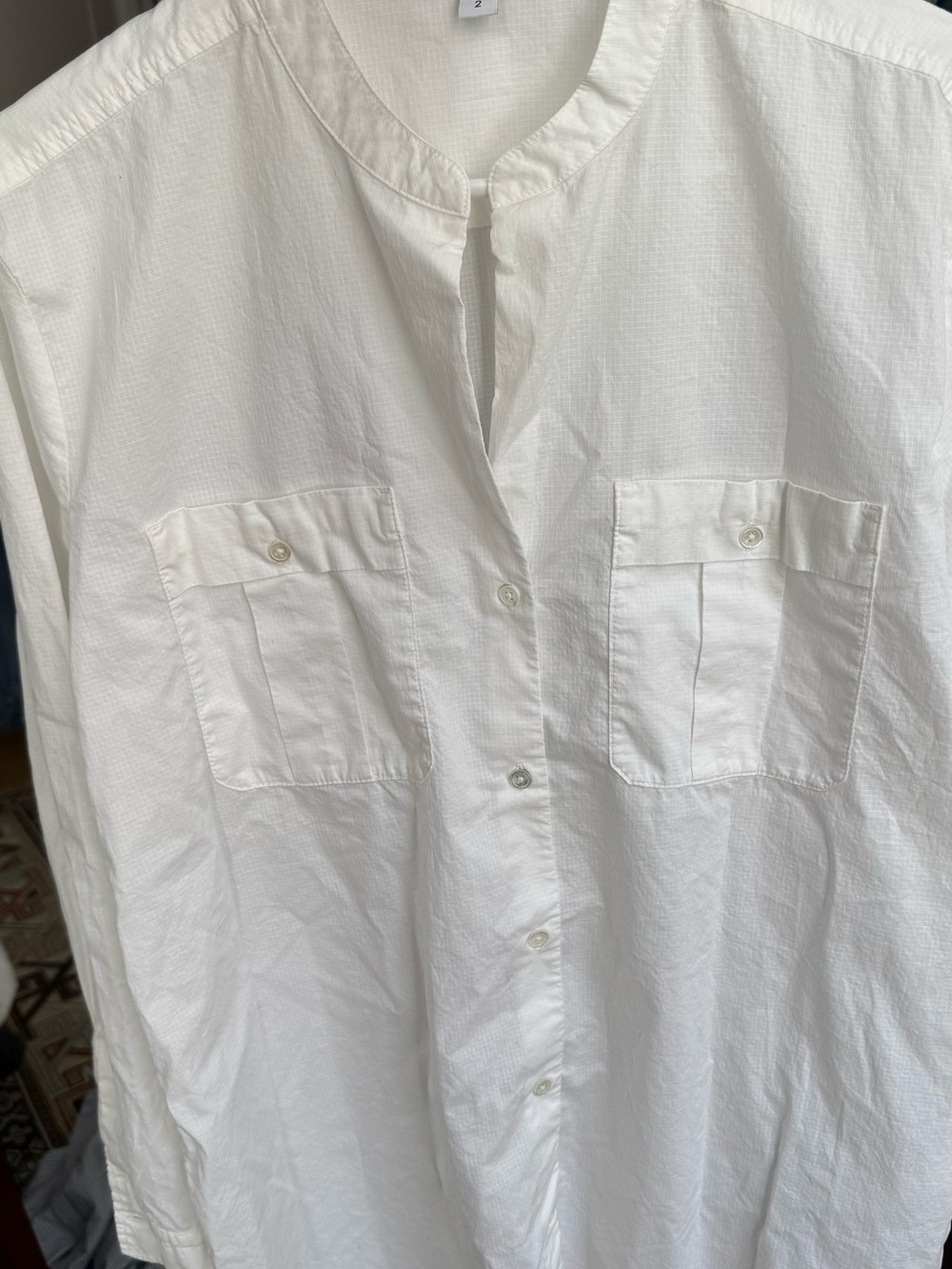 James Perse Standard Women’s White Band Collar Popover Shirt – Size 2 (NEW)